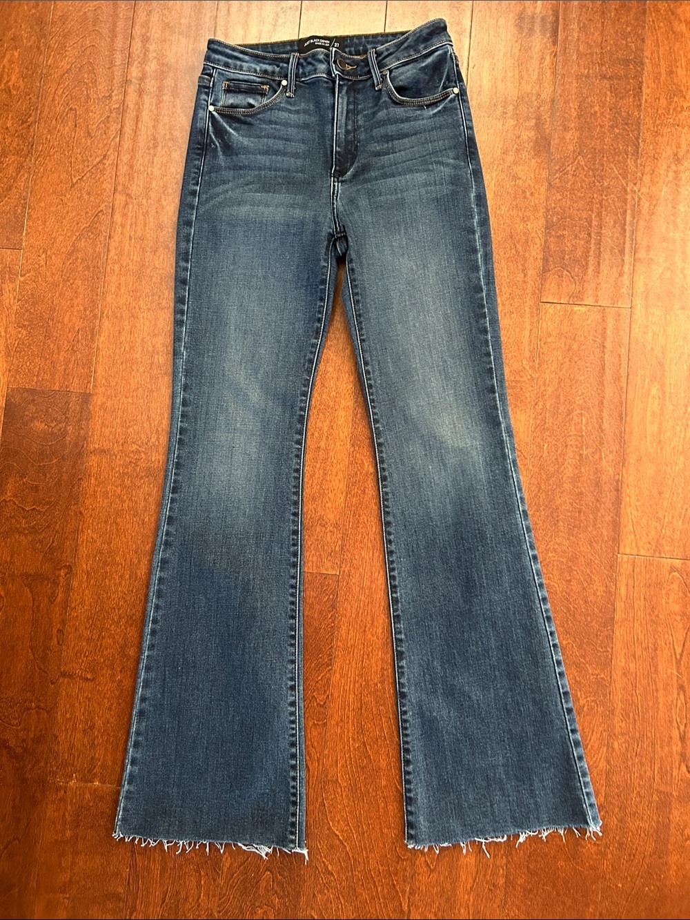 Just Black Dark Blue Flare Jeans with Raw Hem, Size 27